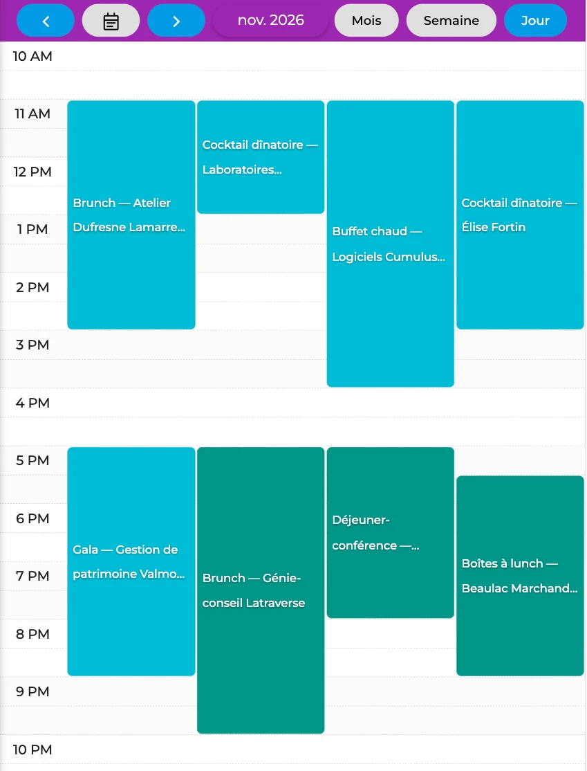 capture : calendrier des événements, vue Jour